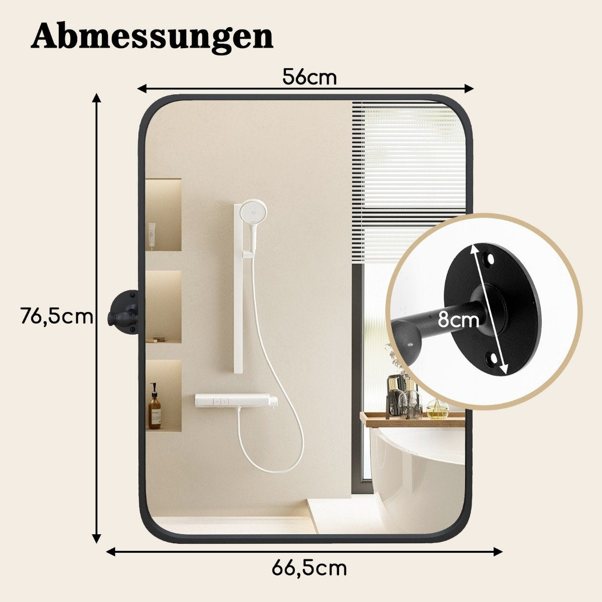 76.5 x 56 cm metal framed wall mirror tilting bathroom mirror with wall bracket black