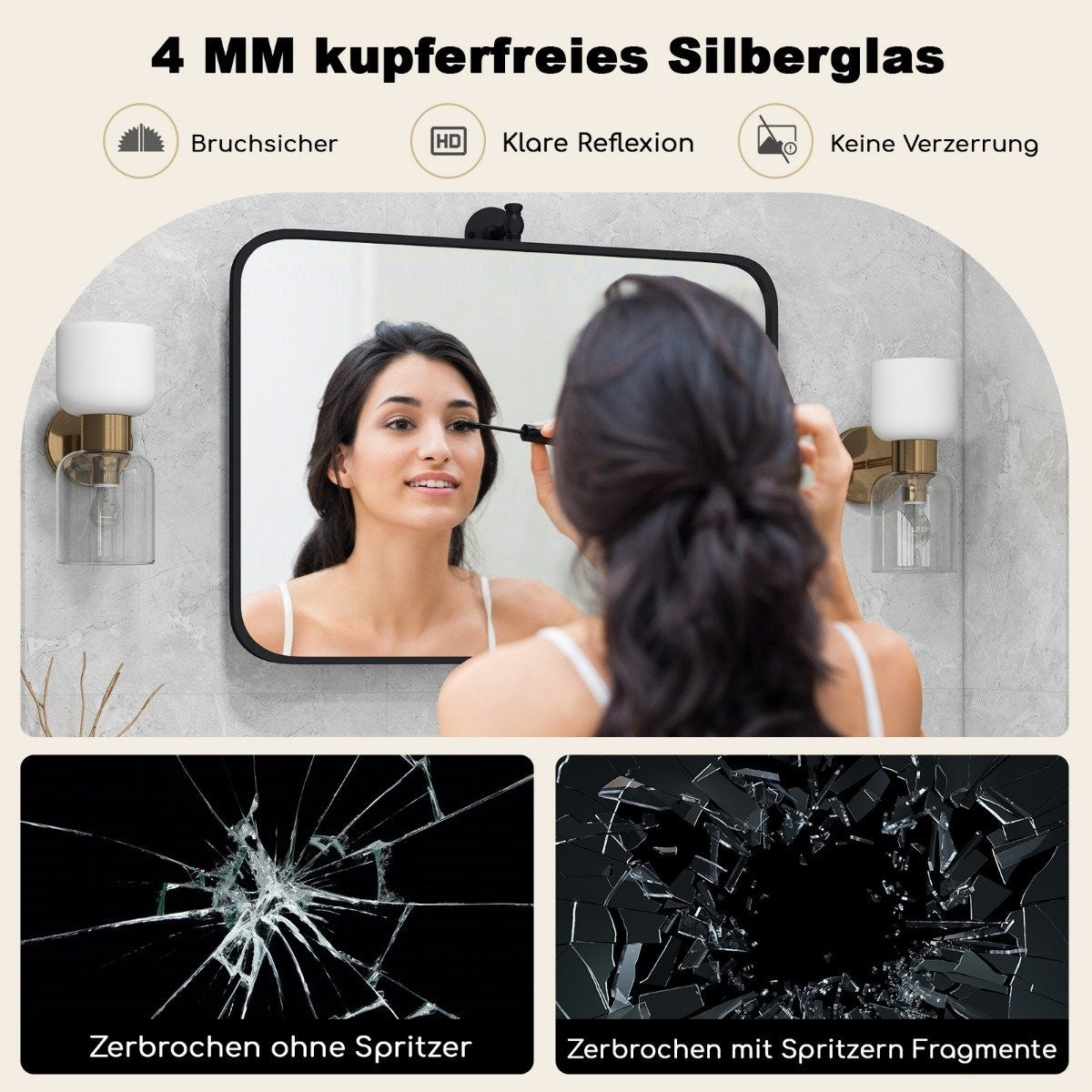 76.5 x 56 cm metal framed wall mirror tilting bathroom mirror with wall bracket black