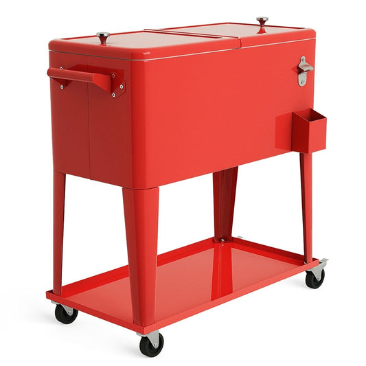 76L refrigerator trolley with shelf & bottle opener serving trolley cool box with wheels cooling container red