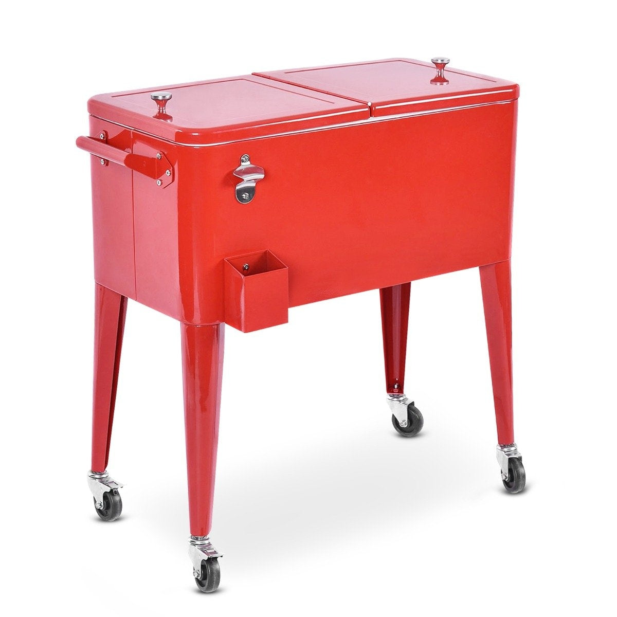 76L refrigerator trolley with wheels side trolley mobile cool box drinks trolley 91 x 48 x 87 cm red