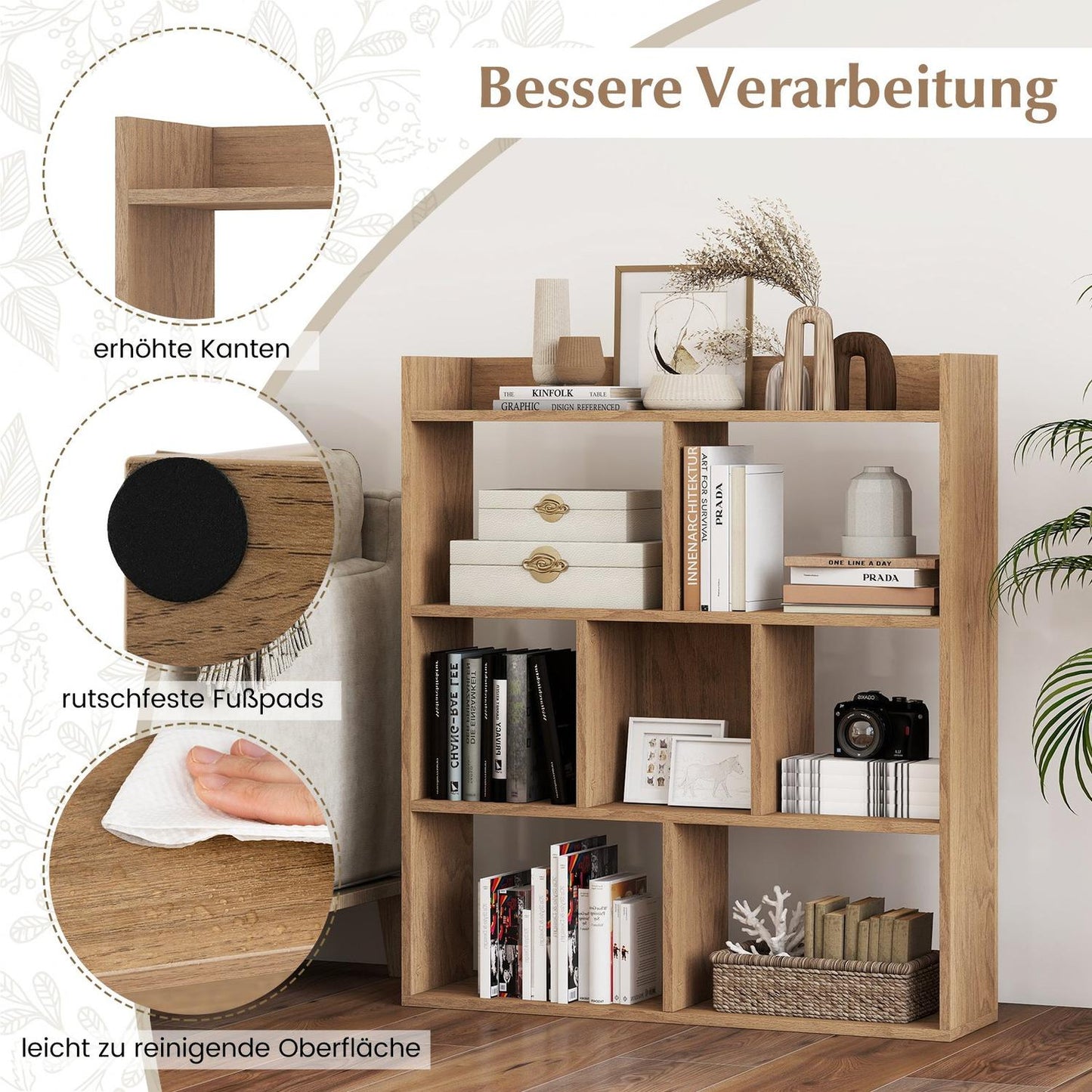 7-Cube Bookshelf, 80x20x90 cm, Natural Wood Finish