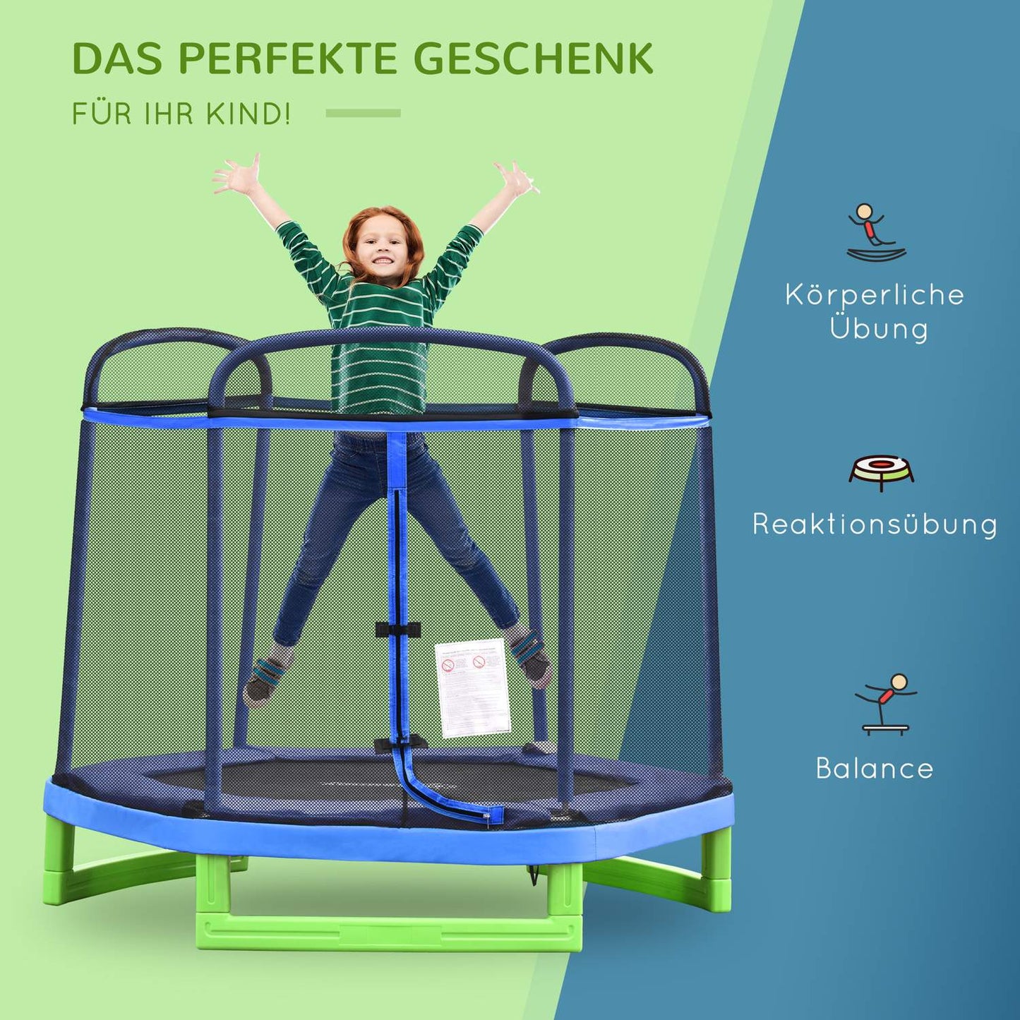 Children's 7ft Trampoline with Safety Net - Indoor/Outdoor Use