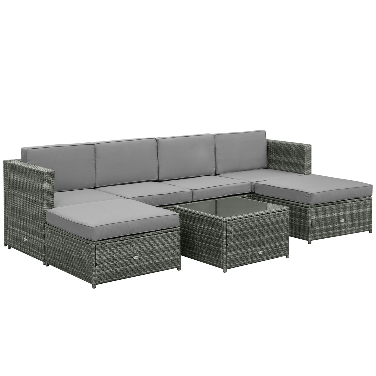 Garden furniture in polyrattan with footstool, gray