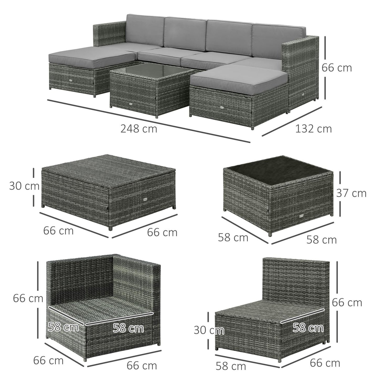 Garden furniture in polyrattan with footstool, gray
