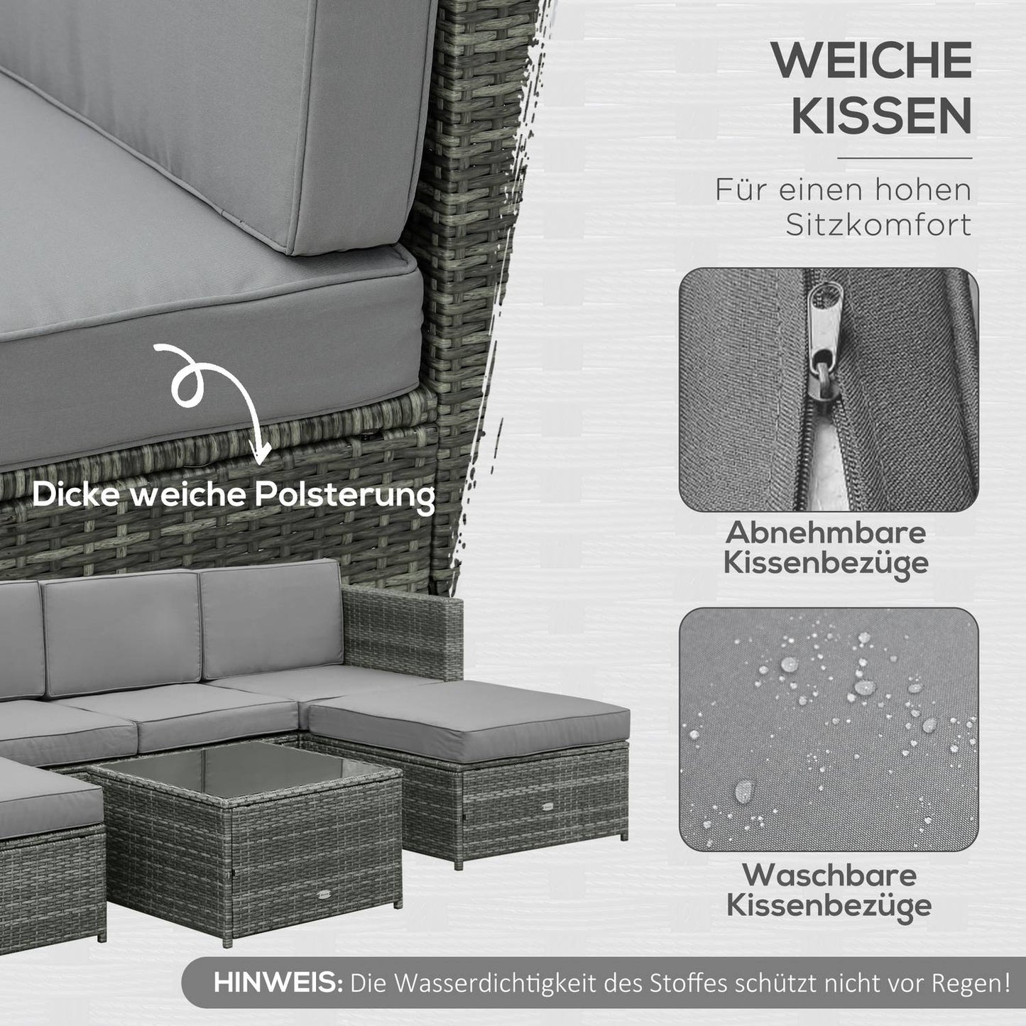 Garden furniture in polyrattan with footstool, gray