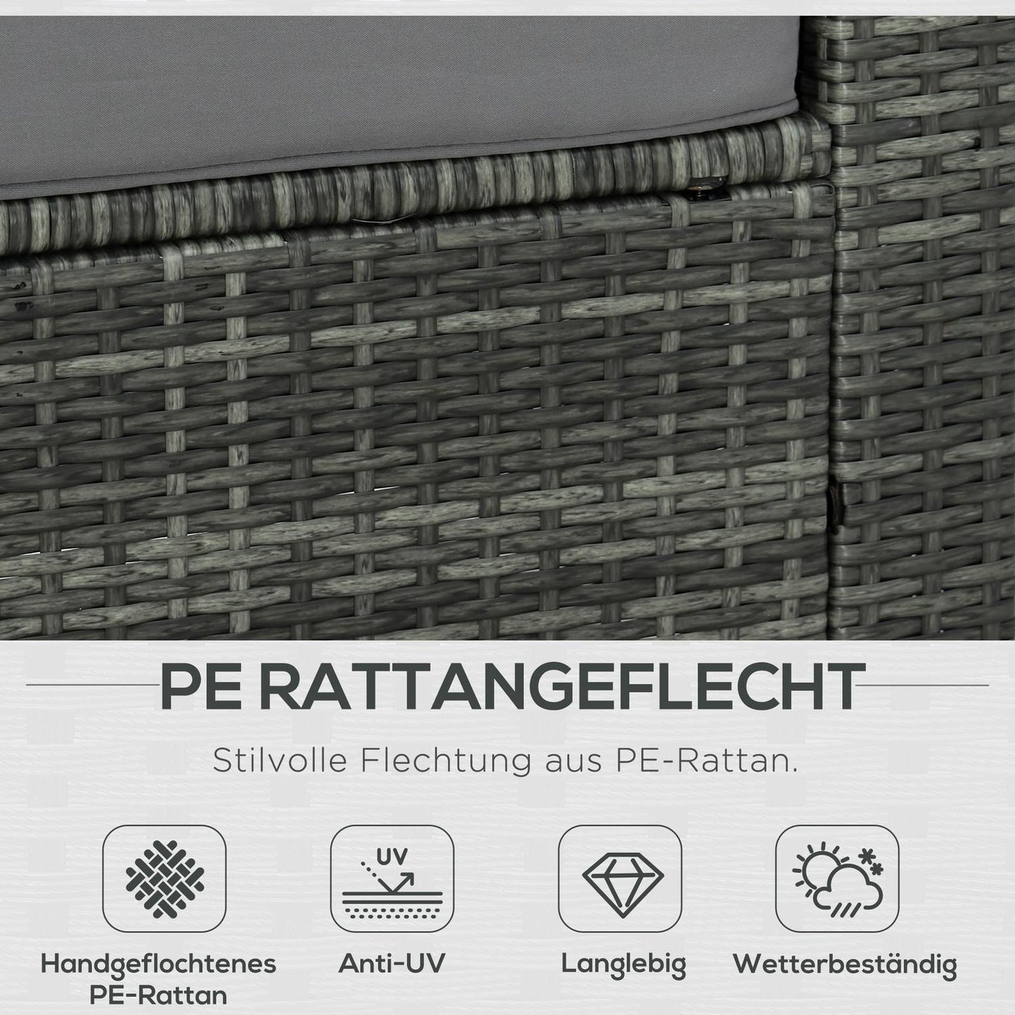 Garden furniture in polyrattan with footstool, gray