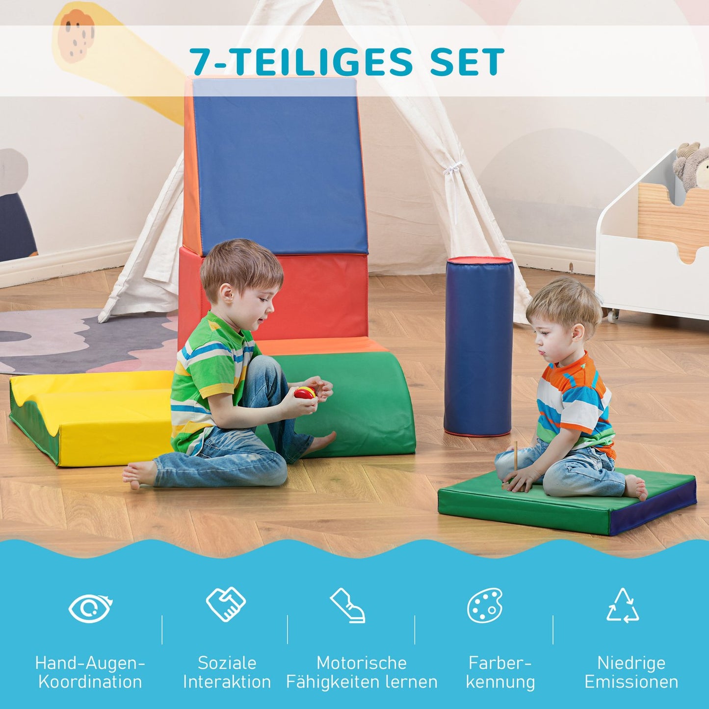 Building blocks in soft foam - 7 pcs, colorful, safe for play