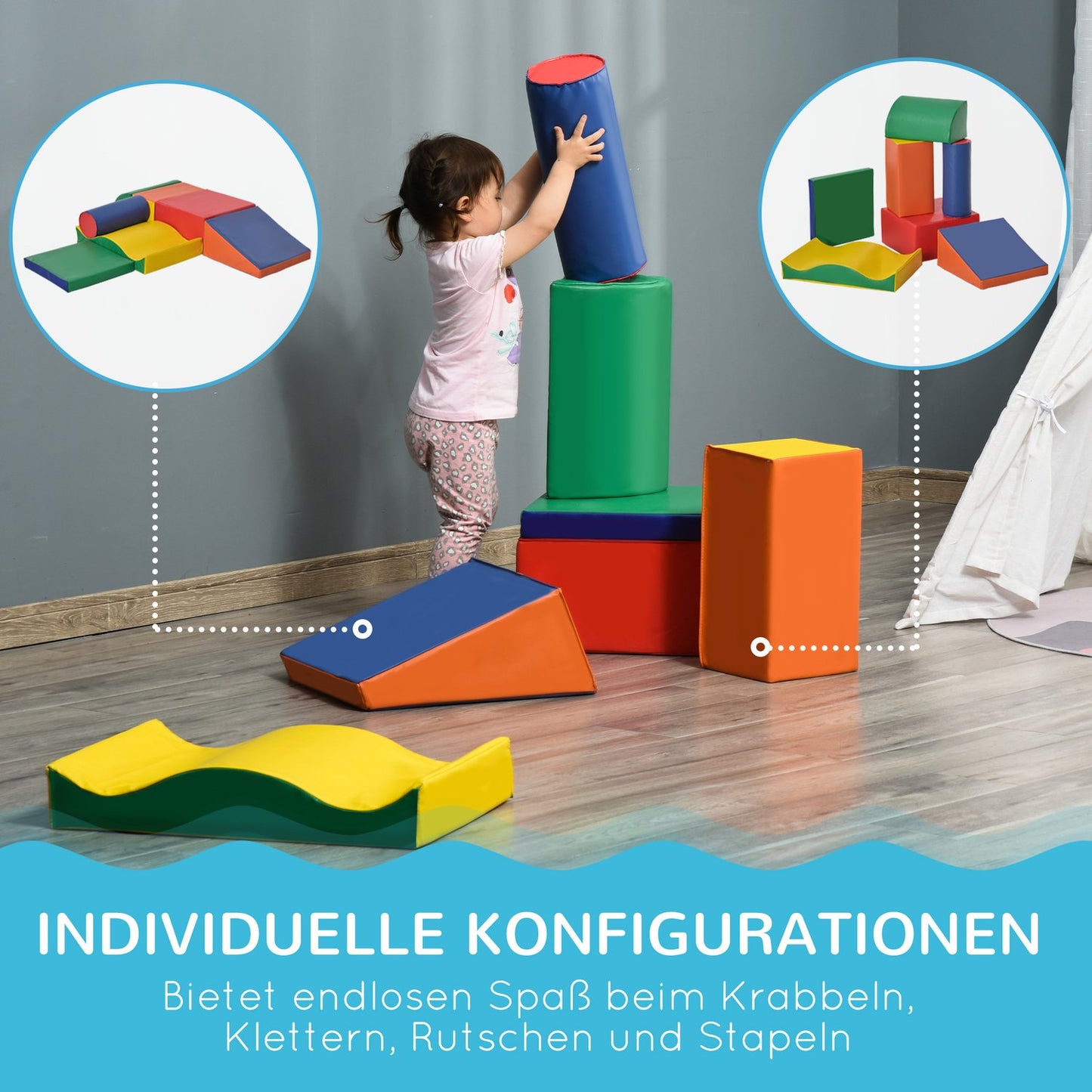 Building blocks in soft foam - 7 pcs, colorful, safe for play