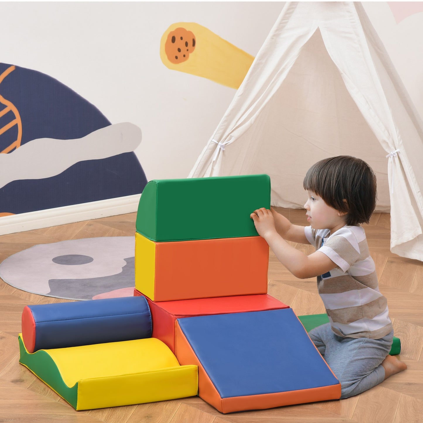 Building blocks in soft foam - 7 pcs, colorful, safe for play