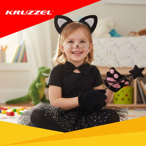 7-Piece Black Cat Costume for Kids, Ages 3-10