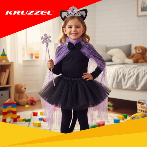 7-Piece Black Cat Costume for Kids, Ages 3-10