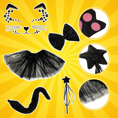 7-Piece Black Cat Costume for Kids, Ages 3-10