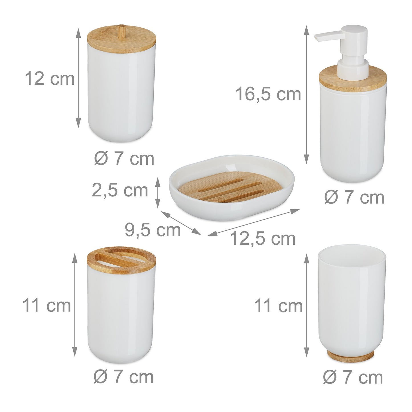 7-Piece Plastic & Bamboo Bathroom Accessories Set
