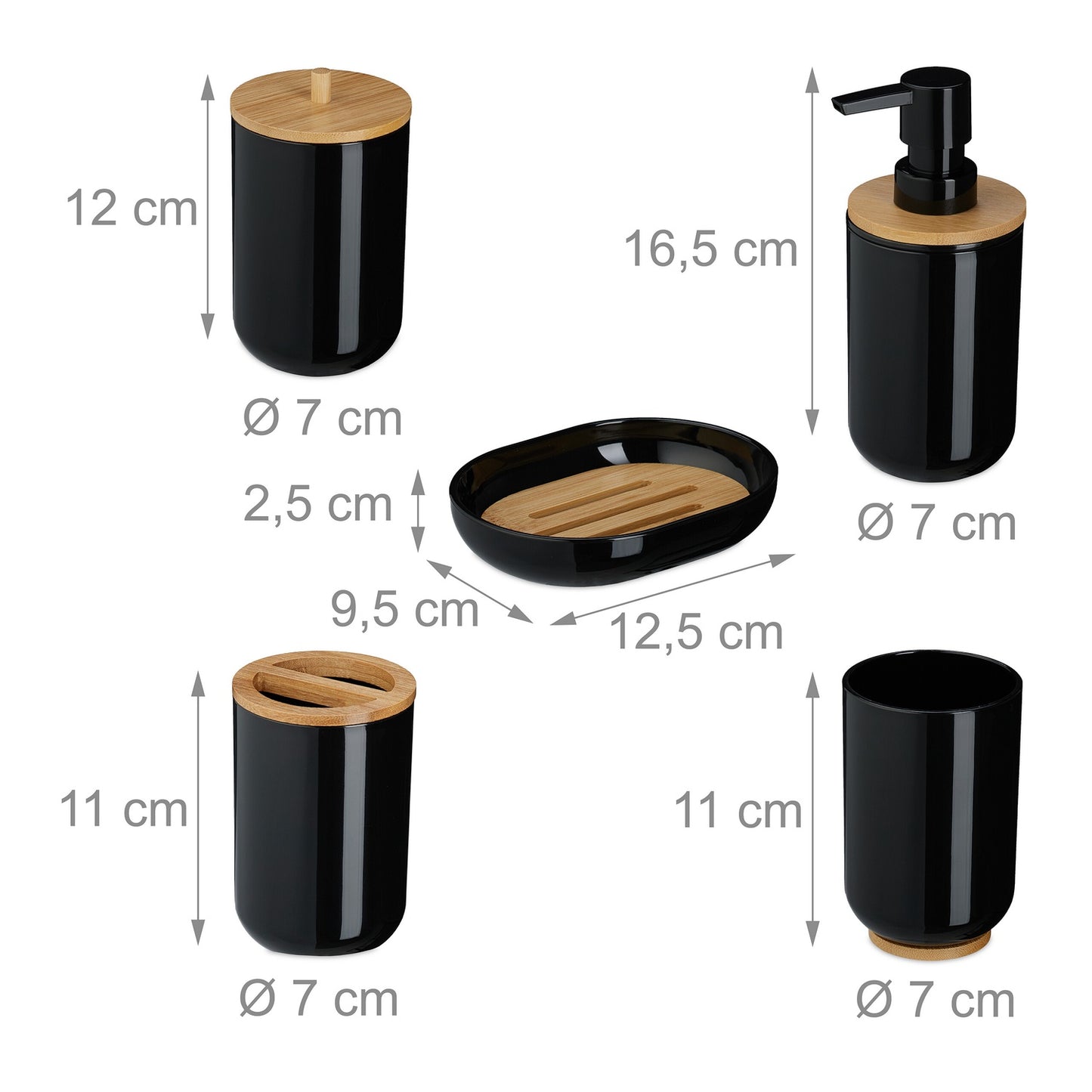 7-Piece Plastic & Bamboo Bathroom Accessories Set