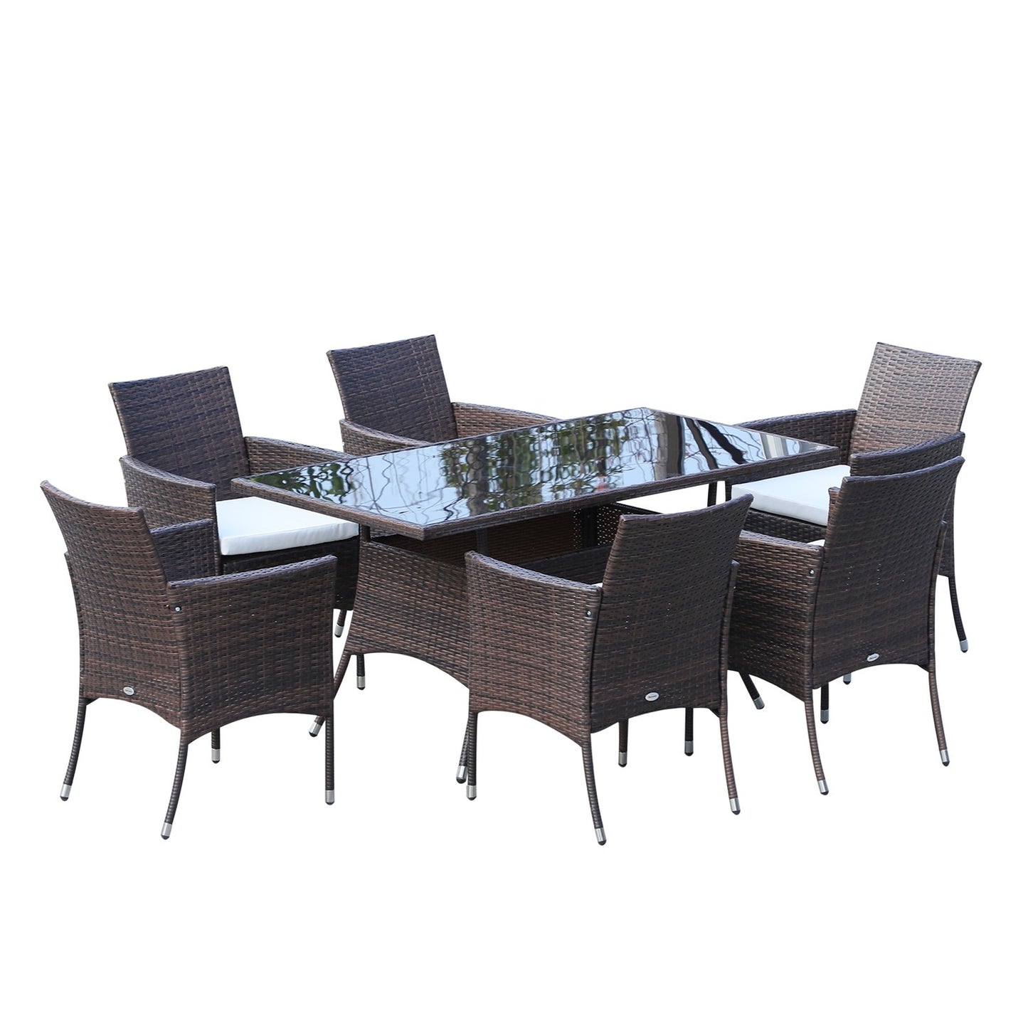 7-piece brown poly rattan garden dining set with cushions