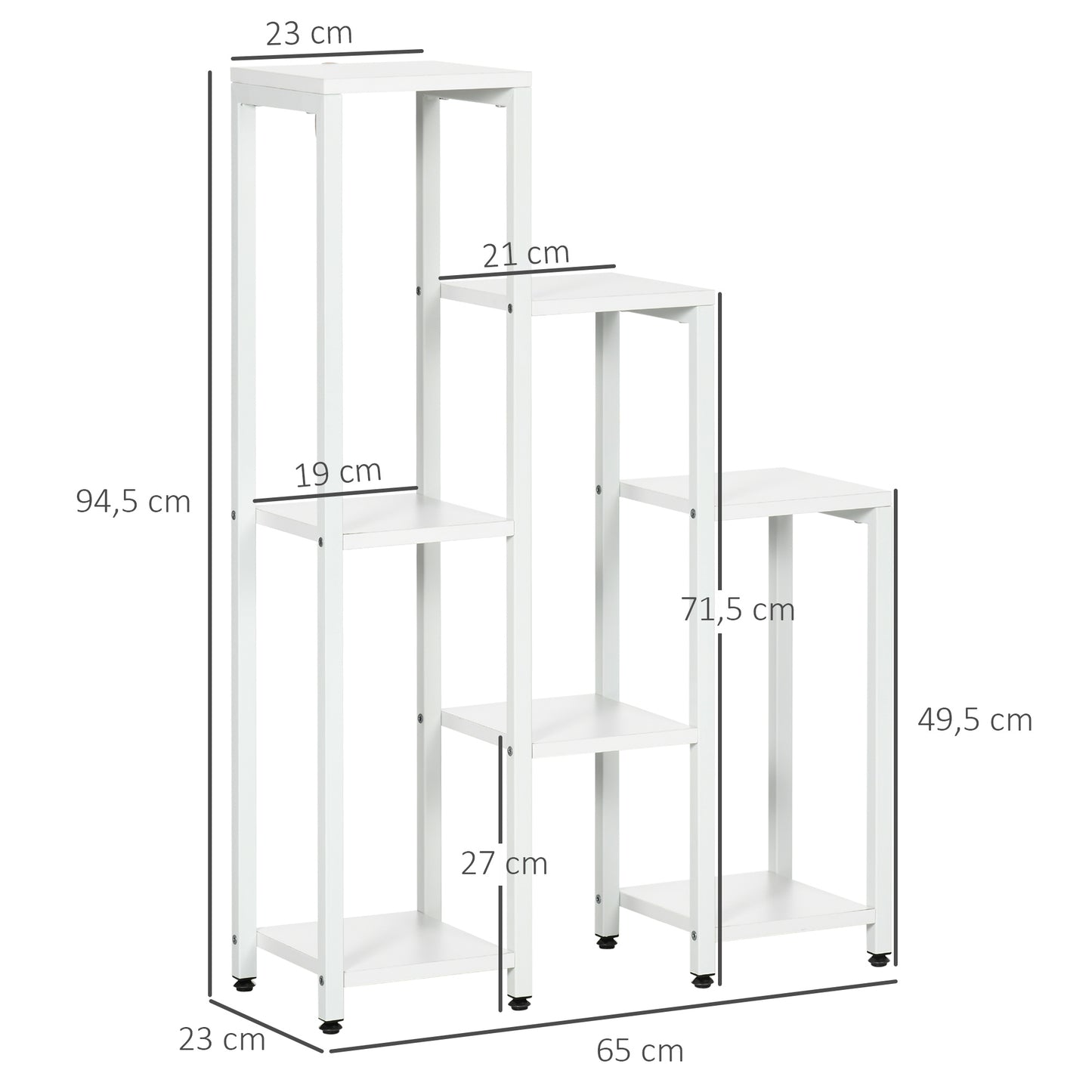 7-Tier Plant Stand, Indoor/Outdoor, White Steel, 65x23x94.5cm