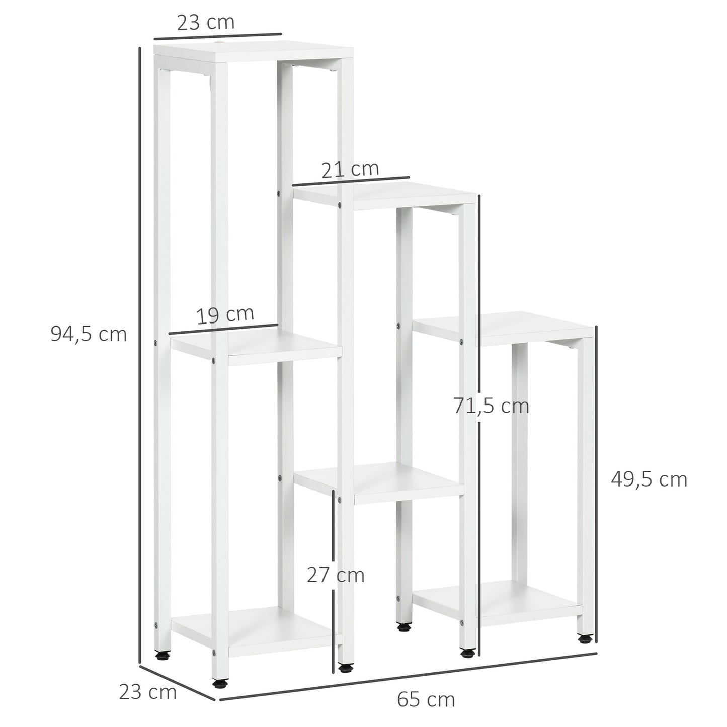 7-Tier Plant Stand, Indoor/Outdoor, White Steel, 65x23x94.5cm