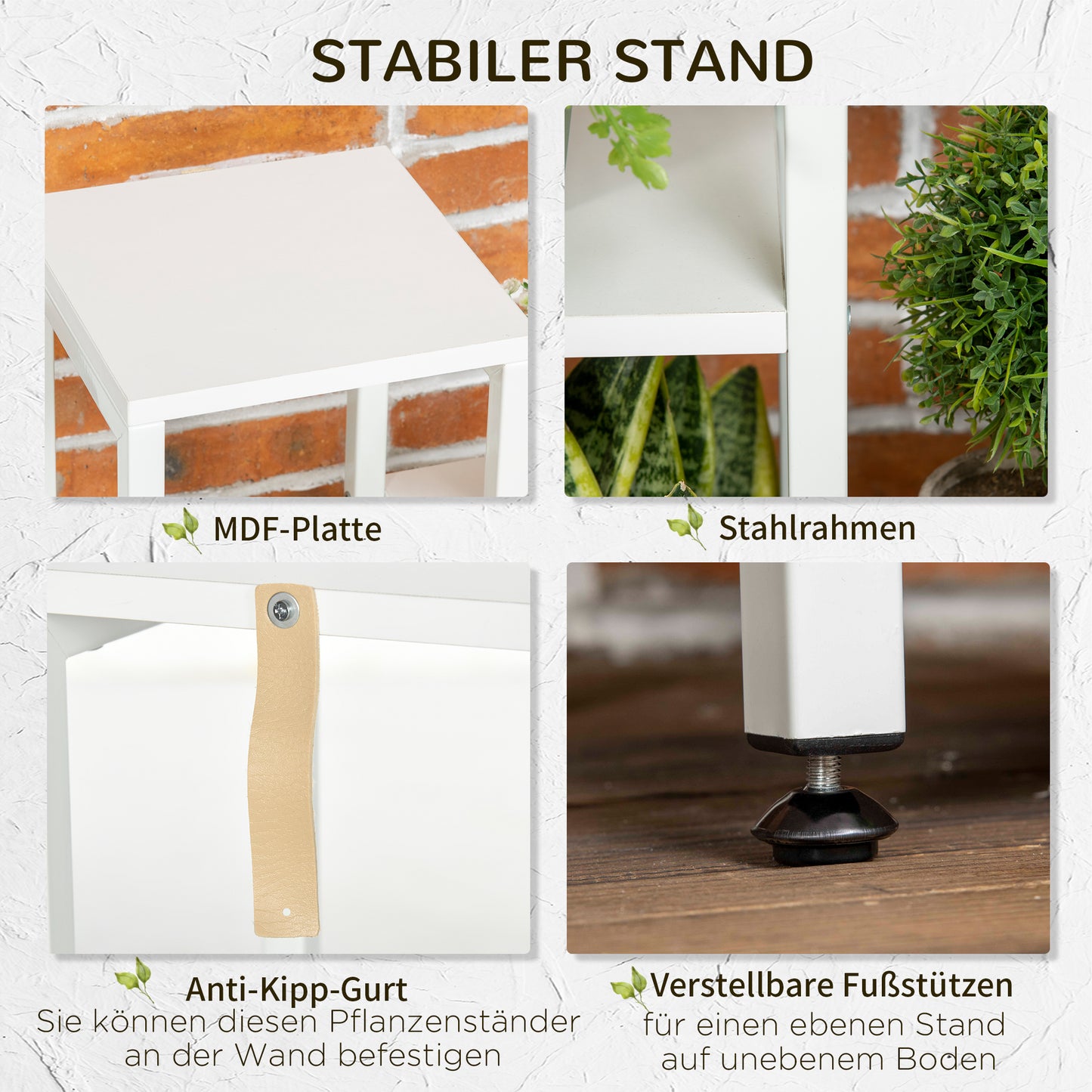 7-Tier Plant Stand, Indoor/Outdoor, White Steel, 65x23x94.5cm