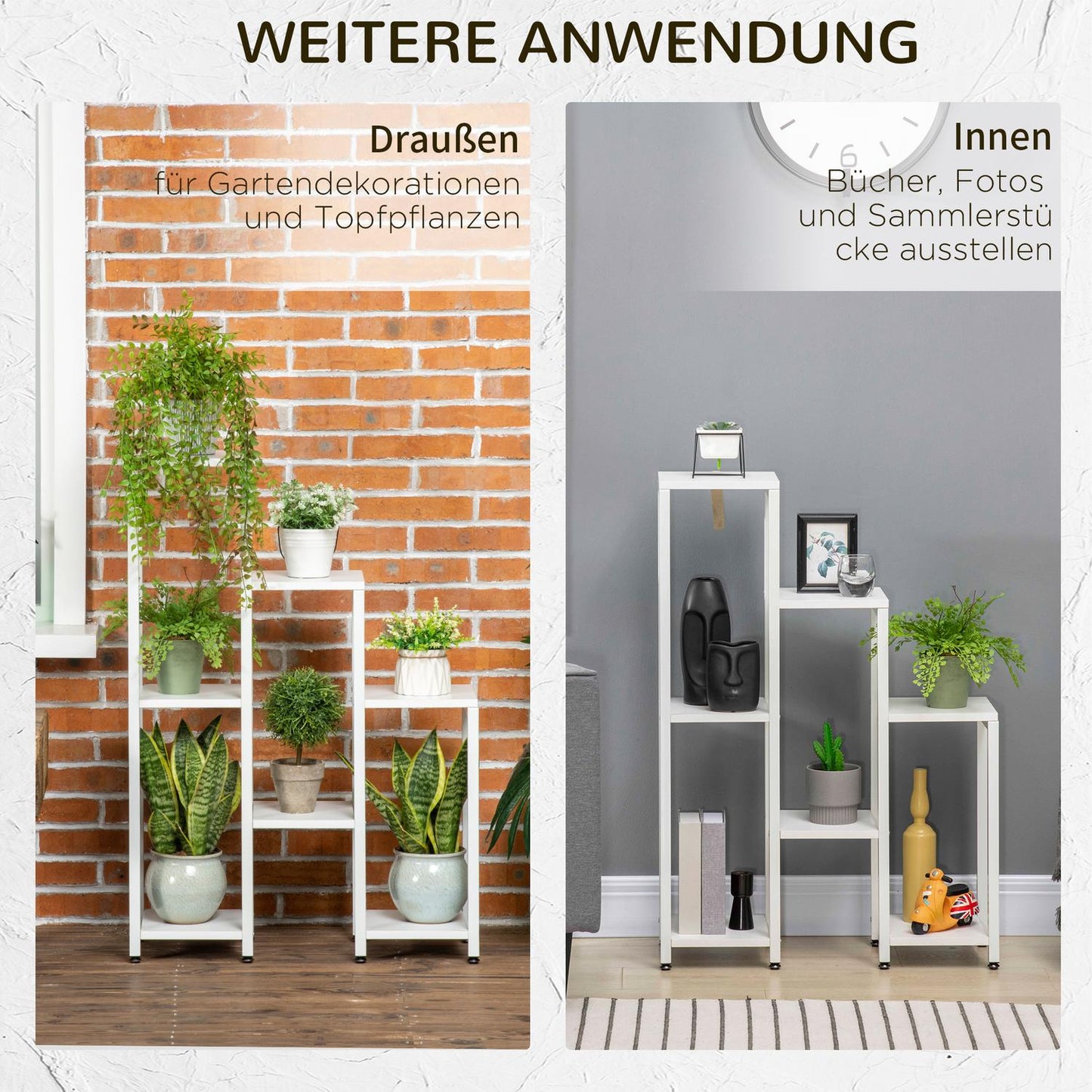 7-Tier Plant Stand, Indoor/Outdoor, White Steel, 65x23x94.5cm