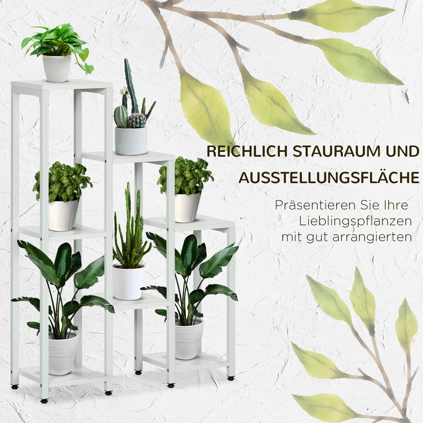 7-Tier Plant Stand, Indoor/Outdoor, White Steel, 65x23x94.5cm