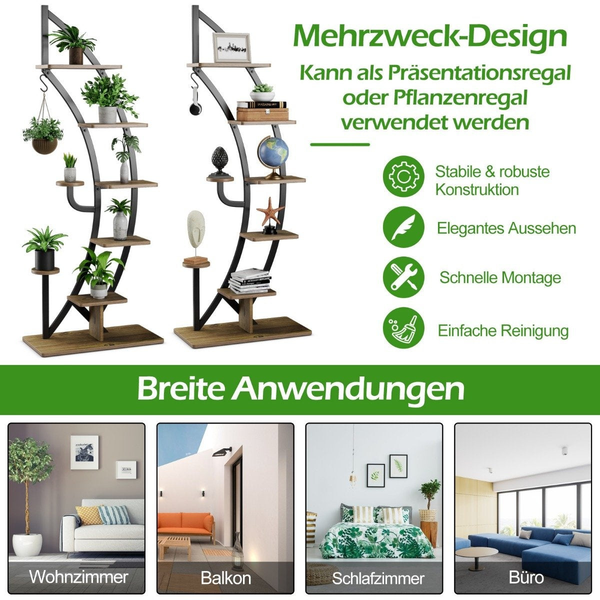 7 Tier Tall Metal Plant Stand Curved Crescent Ladder Plant Shelf