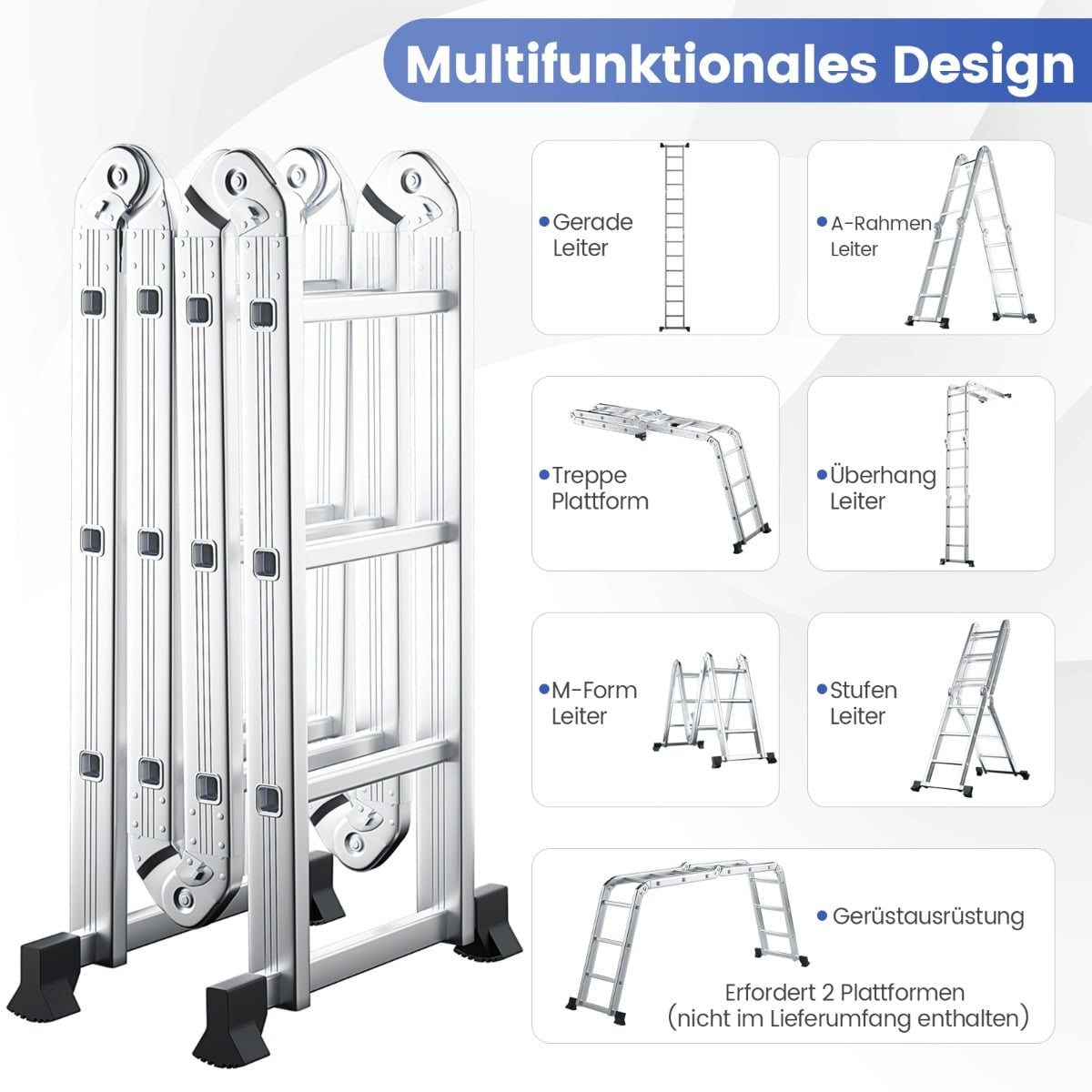 7-in-1 Aluminum Multi-Purpose Ladder, 150kg Capacity