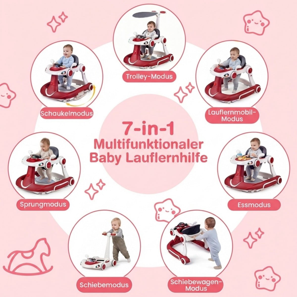 7-in-1 Baby Walker with Adjustable Height & Speed