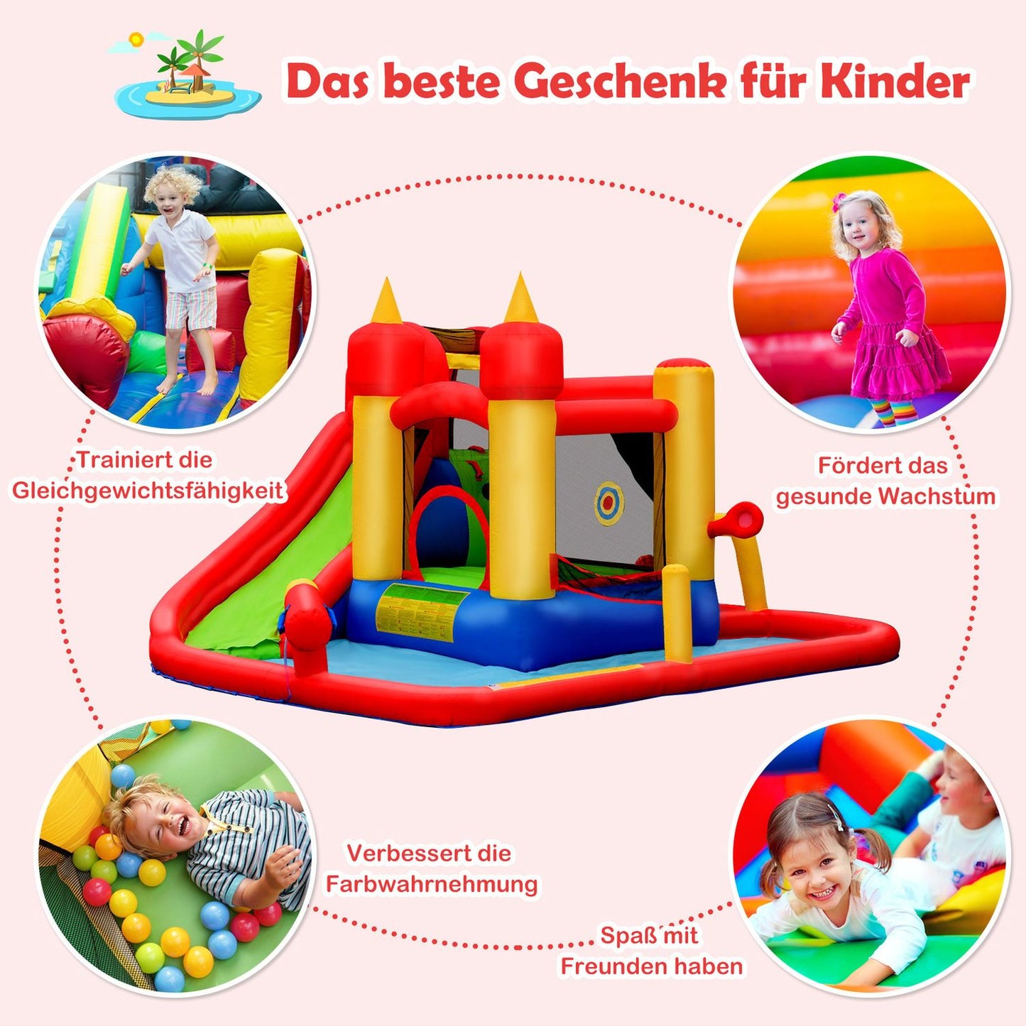 7 in 1 Bouncy Castle with 740W Blower Inflatable Water Slide Outdoor 410 x 385 x 220 cm