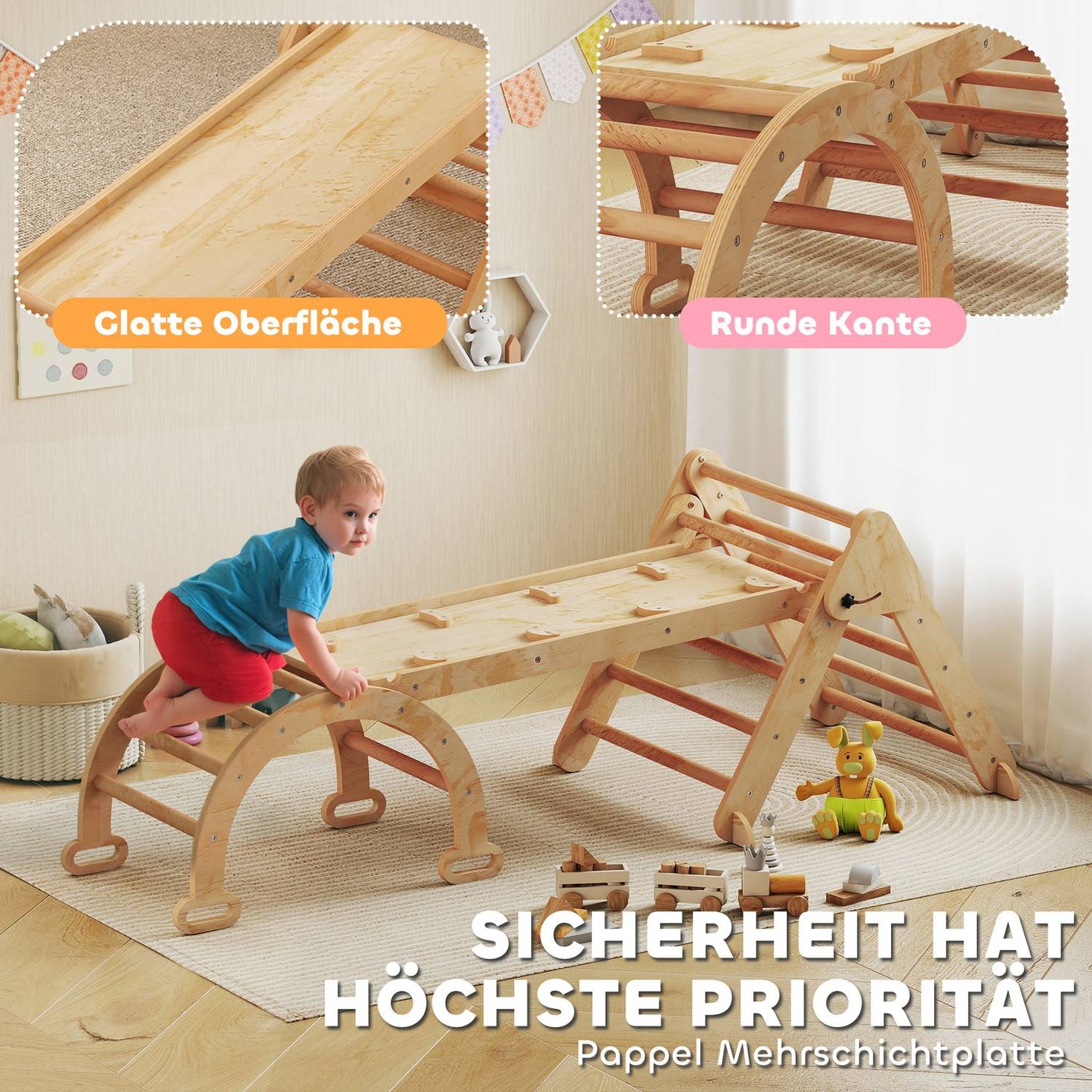 7-in-1 Kids Climbing Set, Foldable Wooden Play Gym