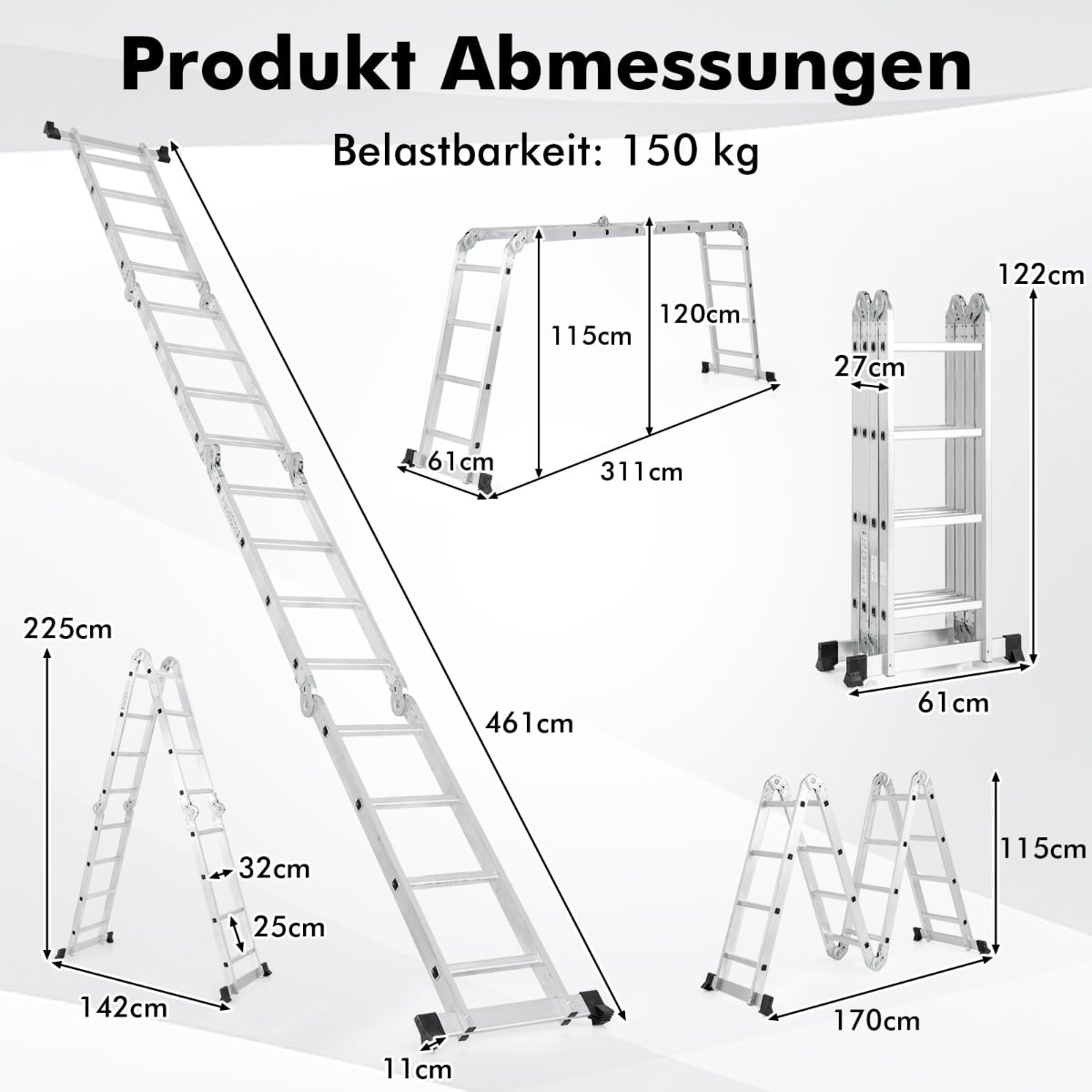 7-in-1 Multi-Purpose Ladder, 4.6m, Non-Slip, 150kg Capacity