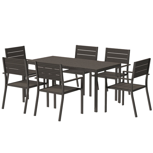 7-piece dining set for 6 people, dining table with 6 chairs, slotted table, dark brown