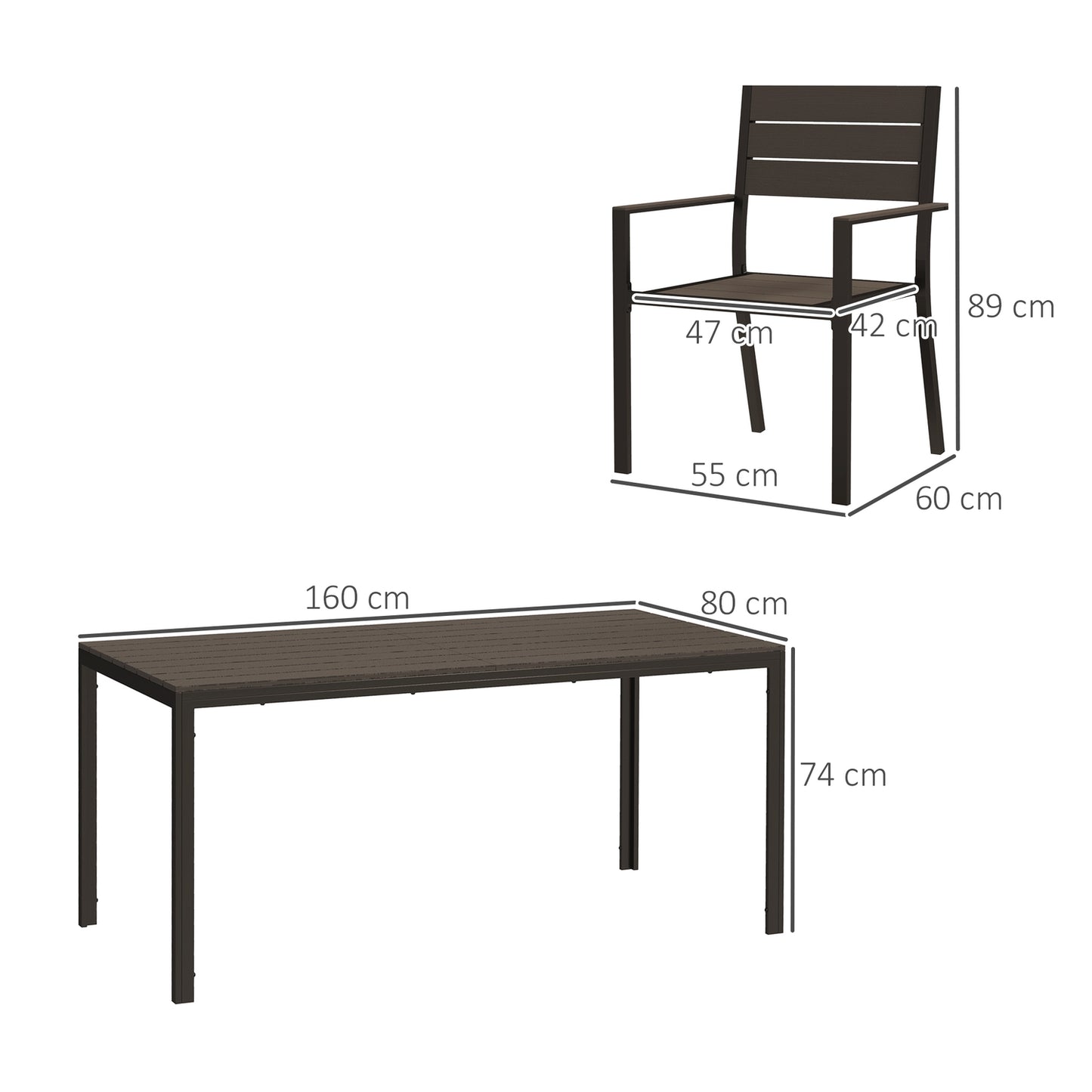7-piece dining set for 6 people, dining table with 6 chairs, slotted table, dark brown