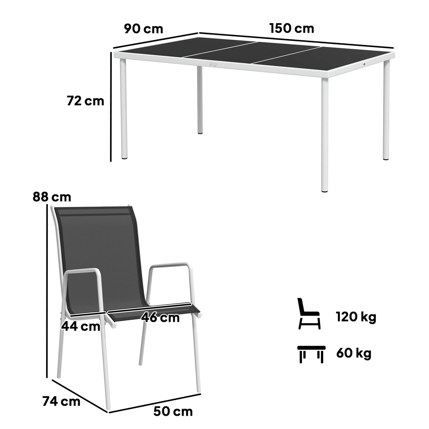 Dining room set for 6 with glass table and stackable chairs