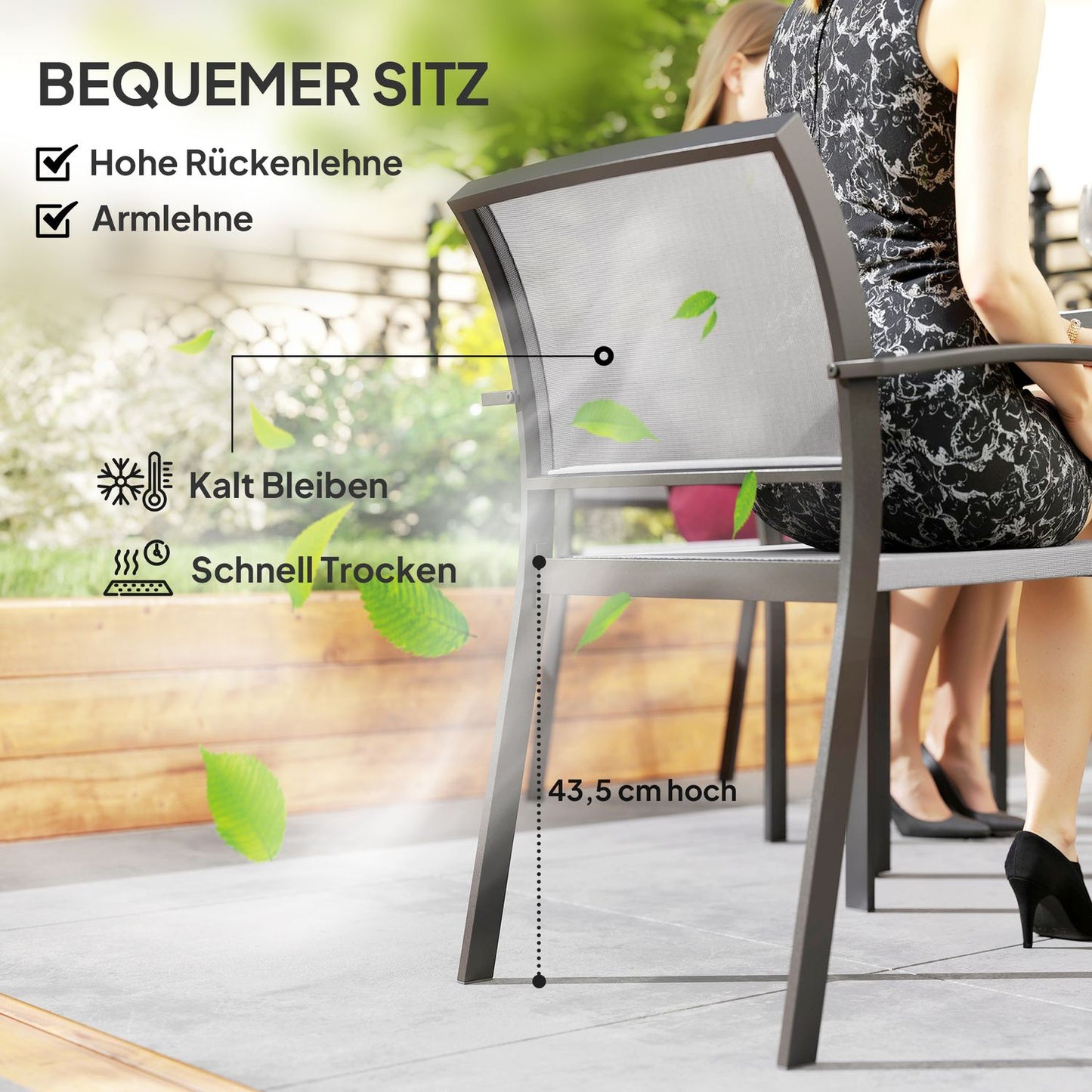 7-piece outdoor dining set - Stackable steel chairs