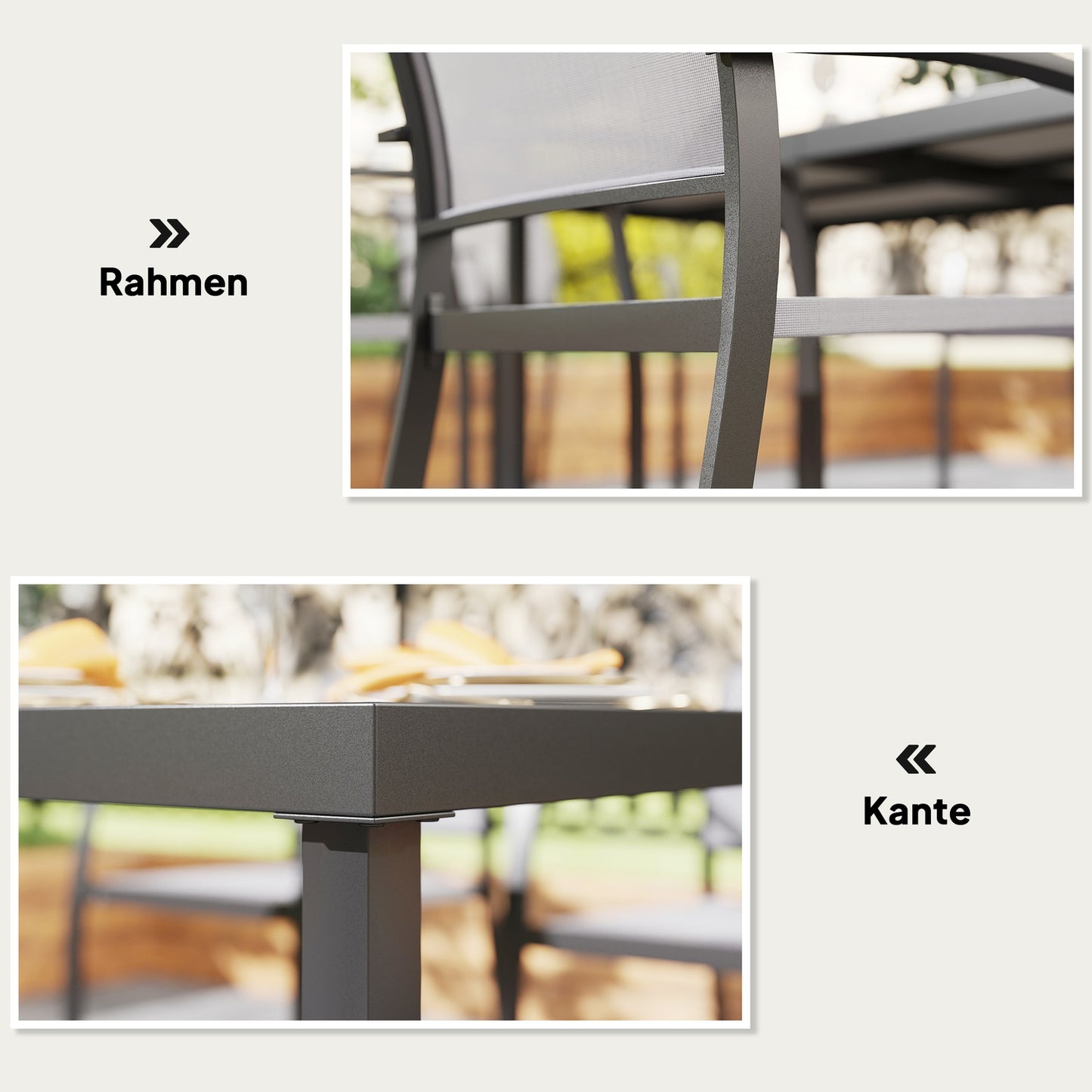7-piece outdoor dining set - Stackable steel chairs
