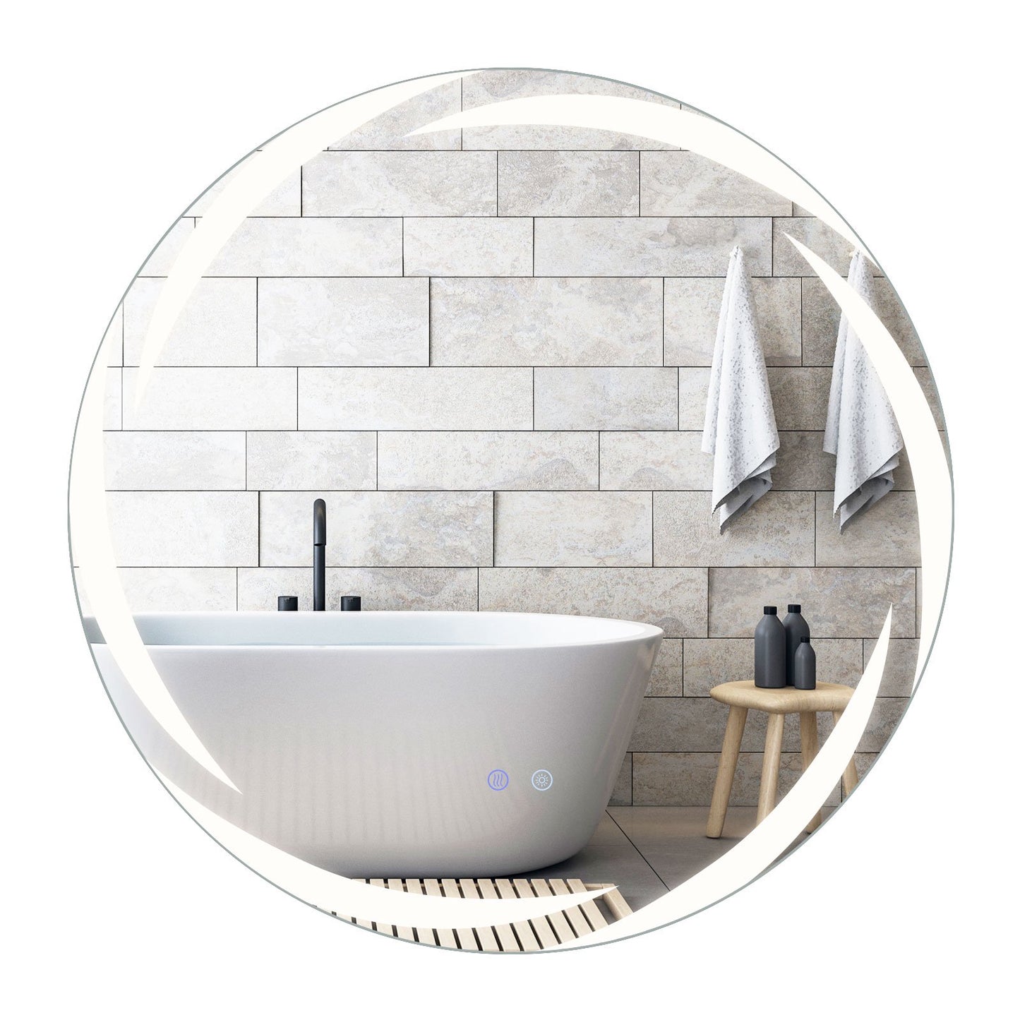 80 cm Round LED Bathroom Mirror, Tempered Glass, Anti-Fog