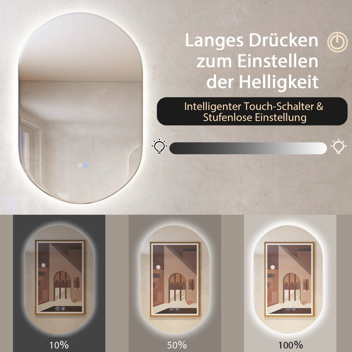 80 x 50 cm LED wall mirror oval dimmable bathroom mirror