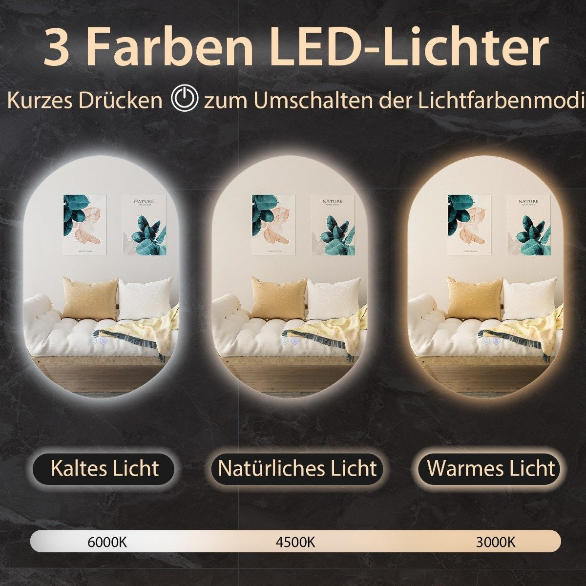 80 x 50 cm LED wall mirror oval dimmable bathroom mirror