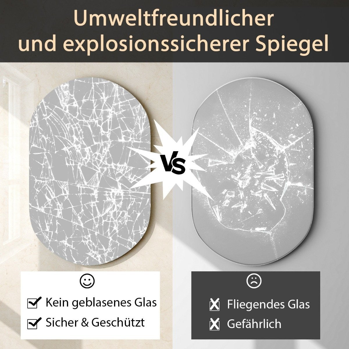 80 x 50 cm LED wall mirror oval dimmable bathroom mirror