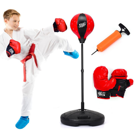 81-123.5cm height-adjustable punching ball incl. boxing gloves & hand pump children's boxing set red
