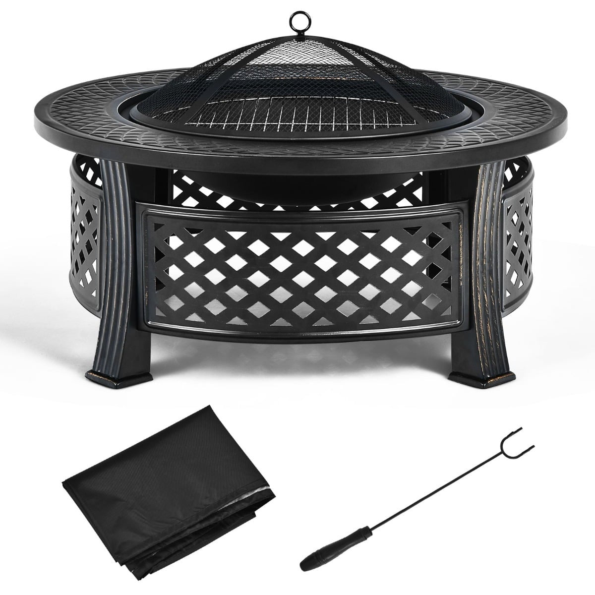 81 cm Fire Pit with Grill, Spark Guard & Poker