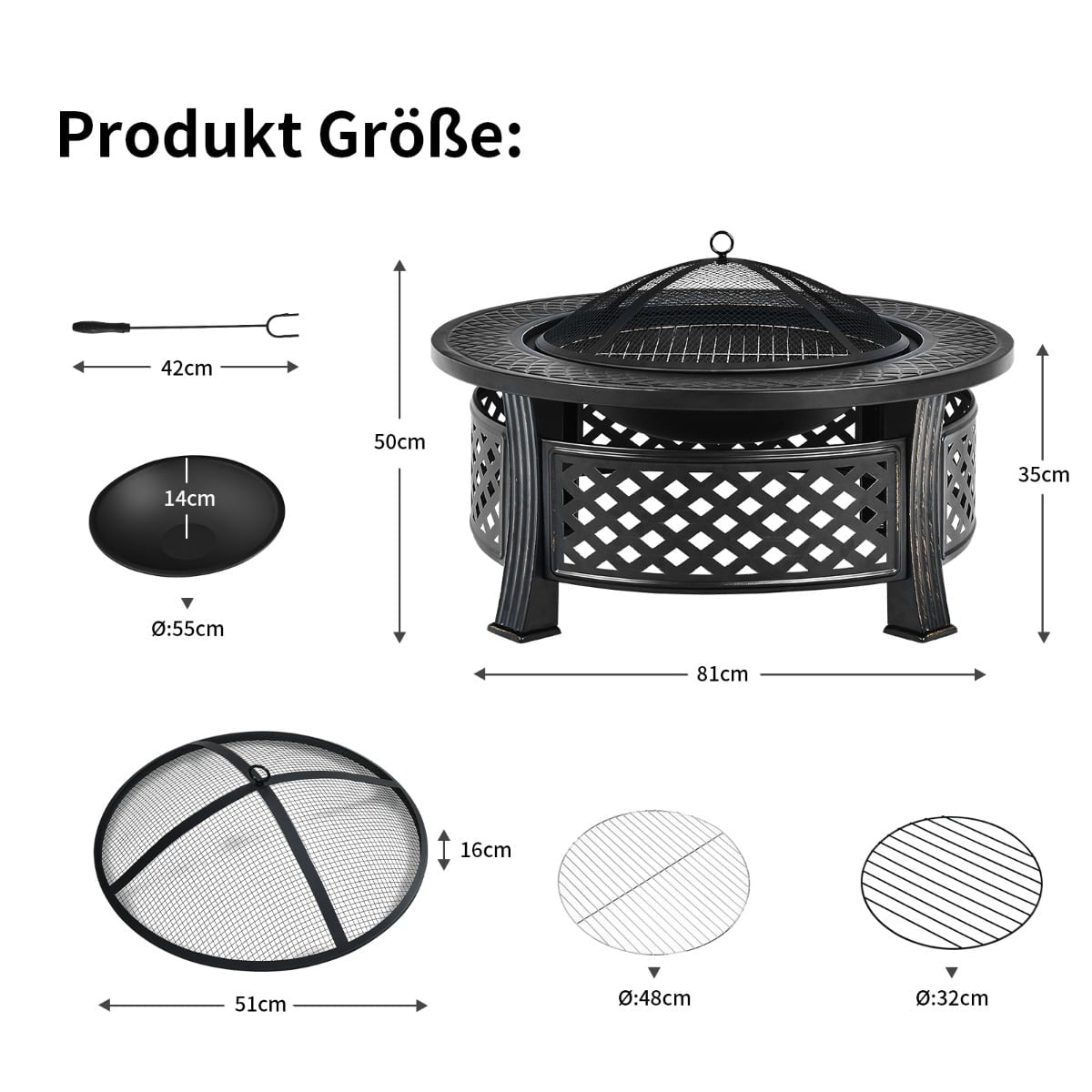 81 cm Fire Pit with Grill, Spark Guard & Poker