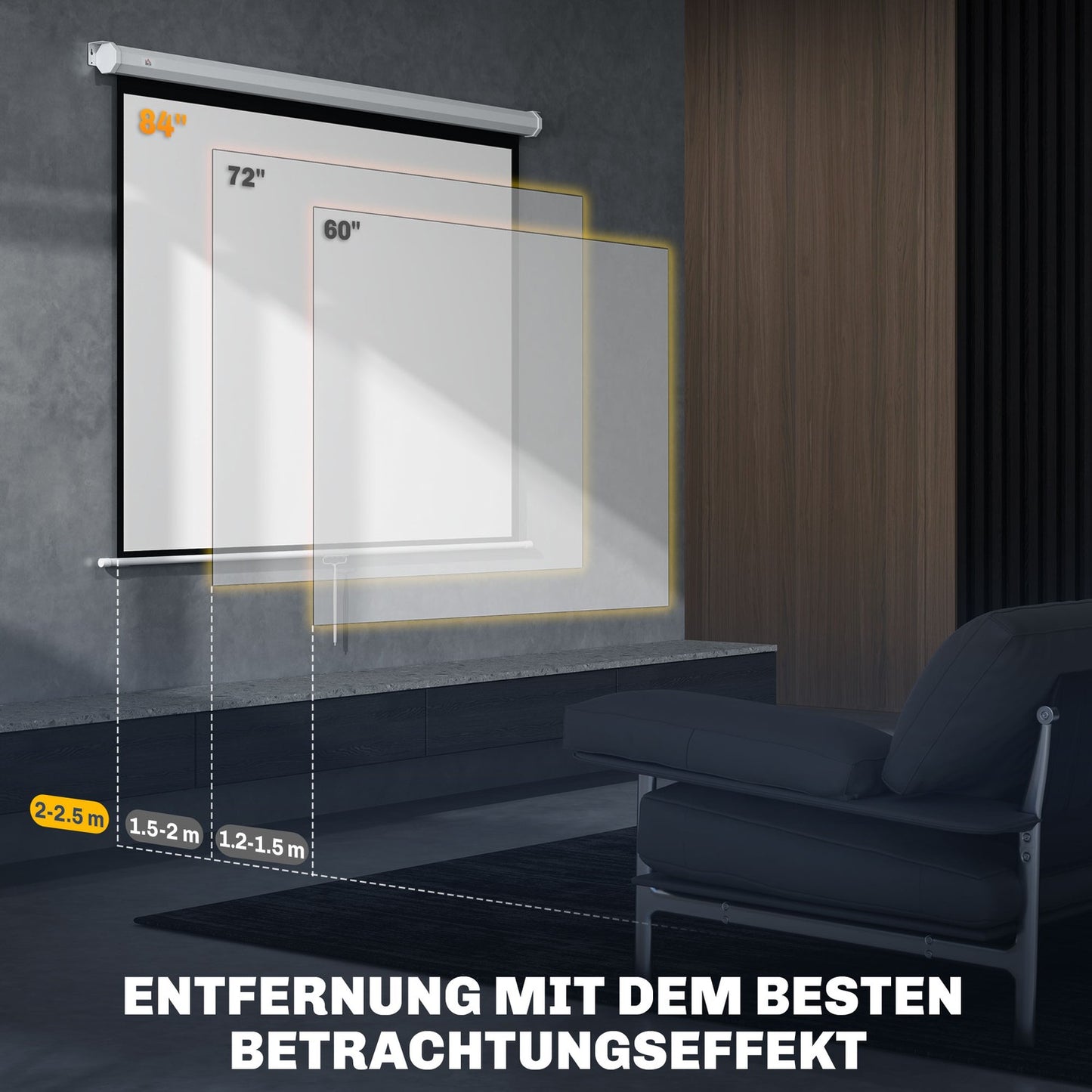 84"" 4:3 Projector Screen, 4K HD, Wall/Ceiling Mount