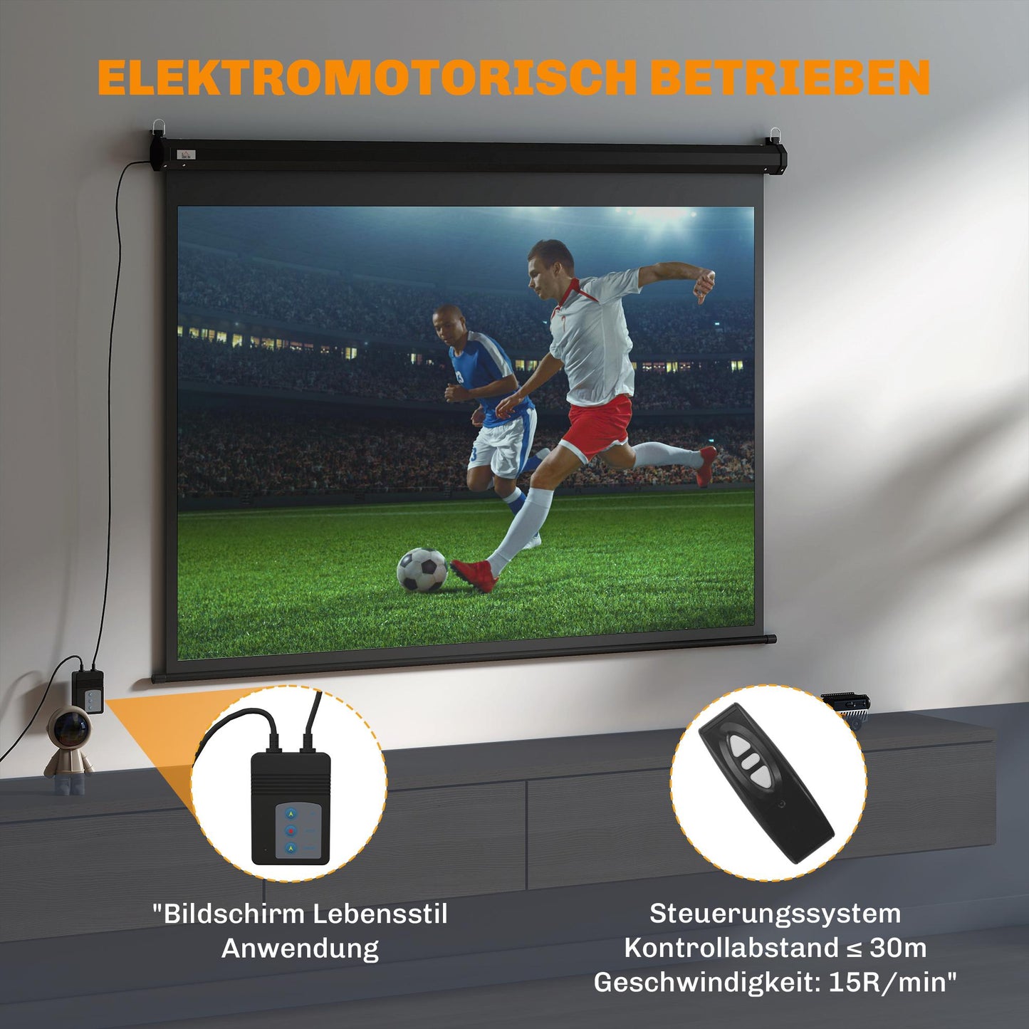 84" Motorized Projector Screen, 4:3, Black, 171x130 cm