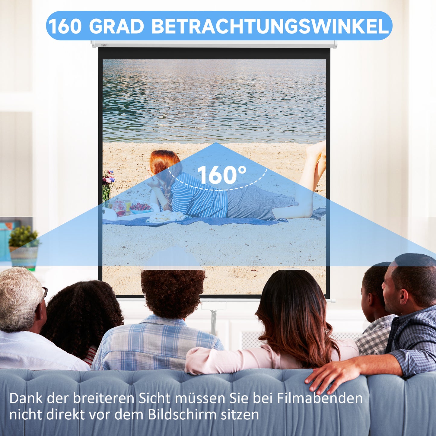 85-Inch 4K HD Projector Screen, 1:1 Ratio, 160° View