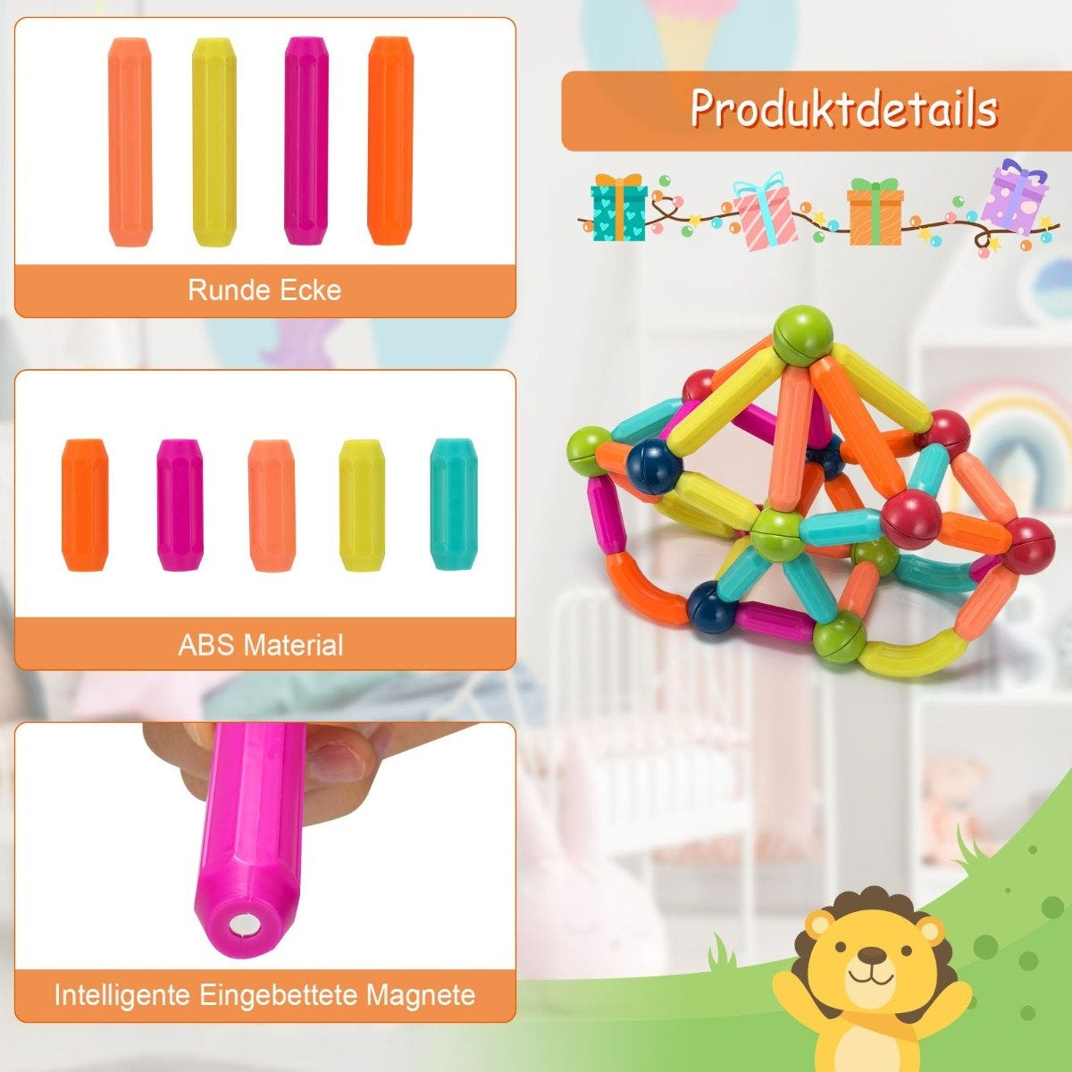 88 educational magnetic construction kit made of high-quality ABS suitable for children. Colorful