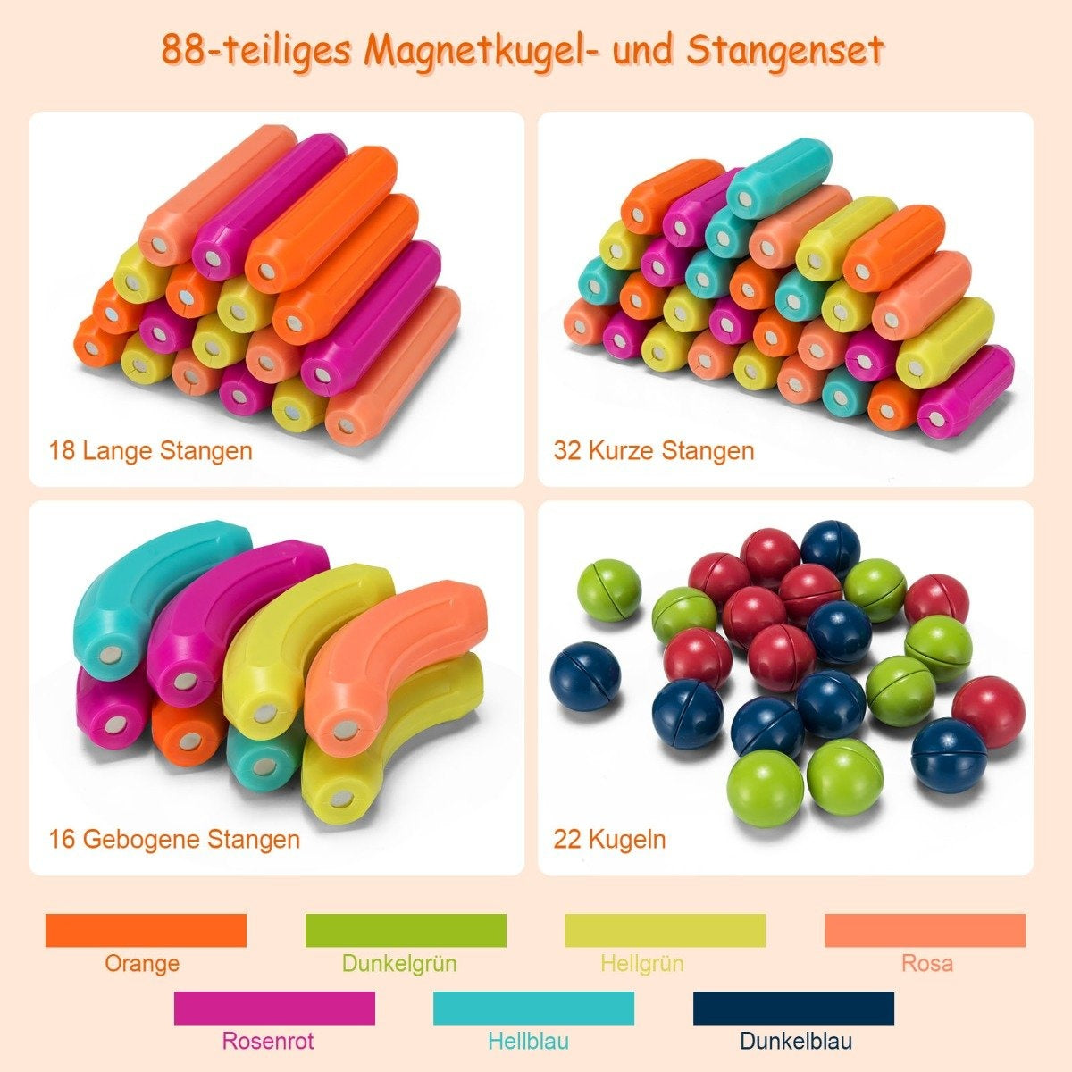 88 educational magnetic construction kit made of high-quality ABS suitable for children. Colorful