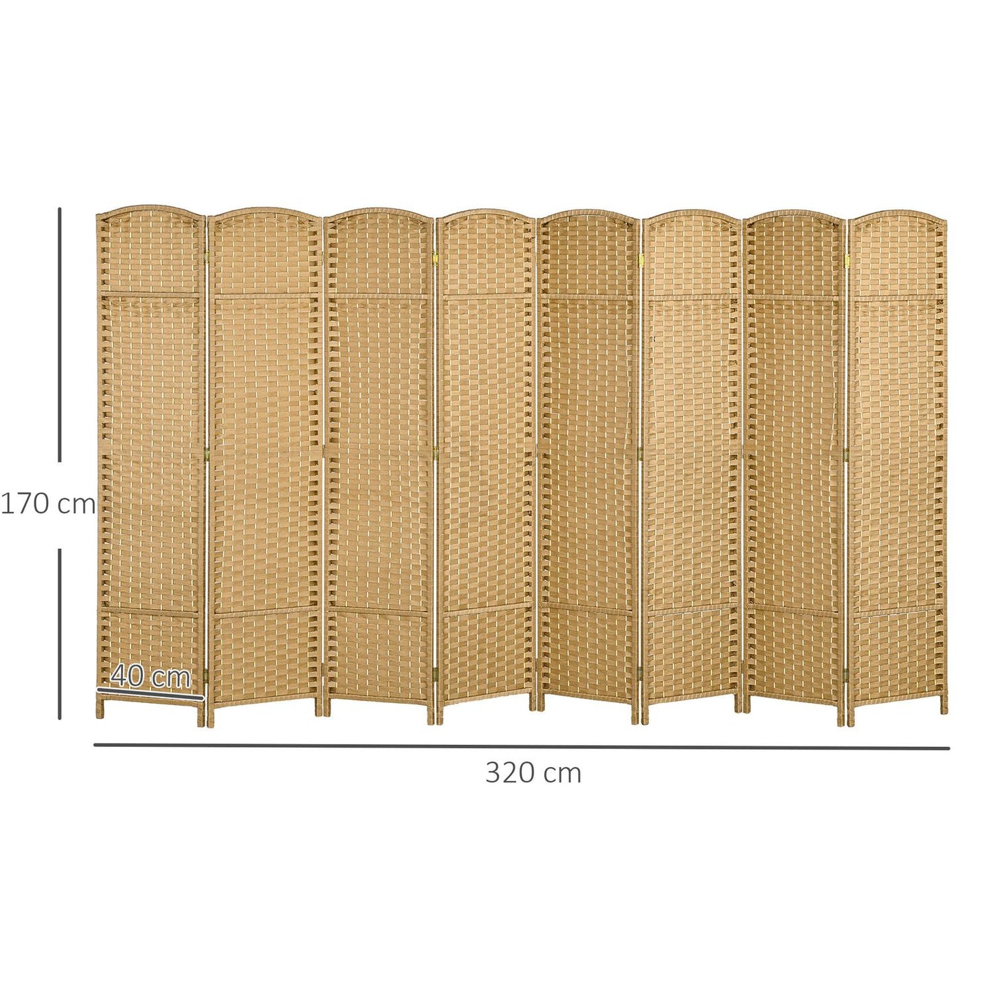 8-Panel Folding Room Divider, Polypropylene, Natural Wood