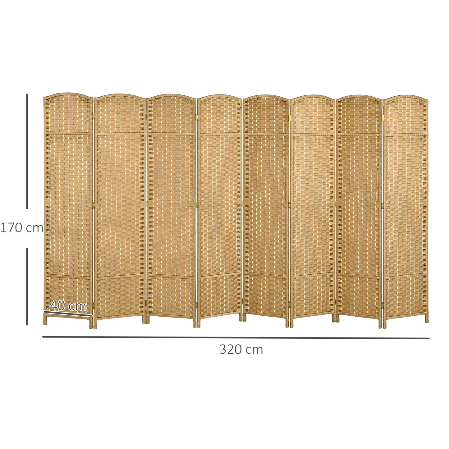8-Panel Folding Room Divider, Polypropylene, Natural Wood