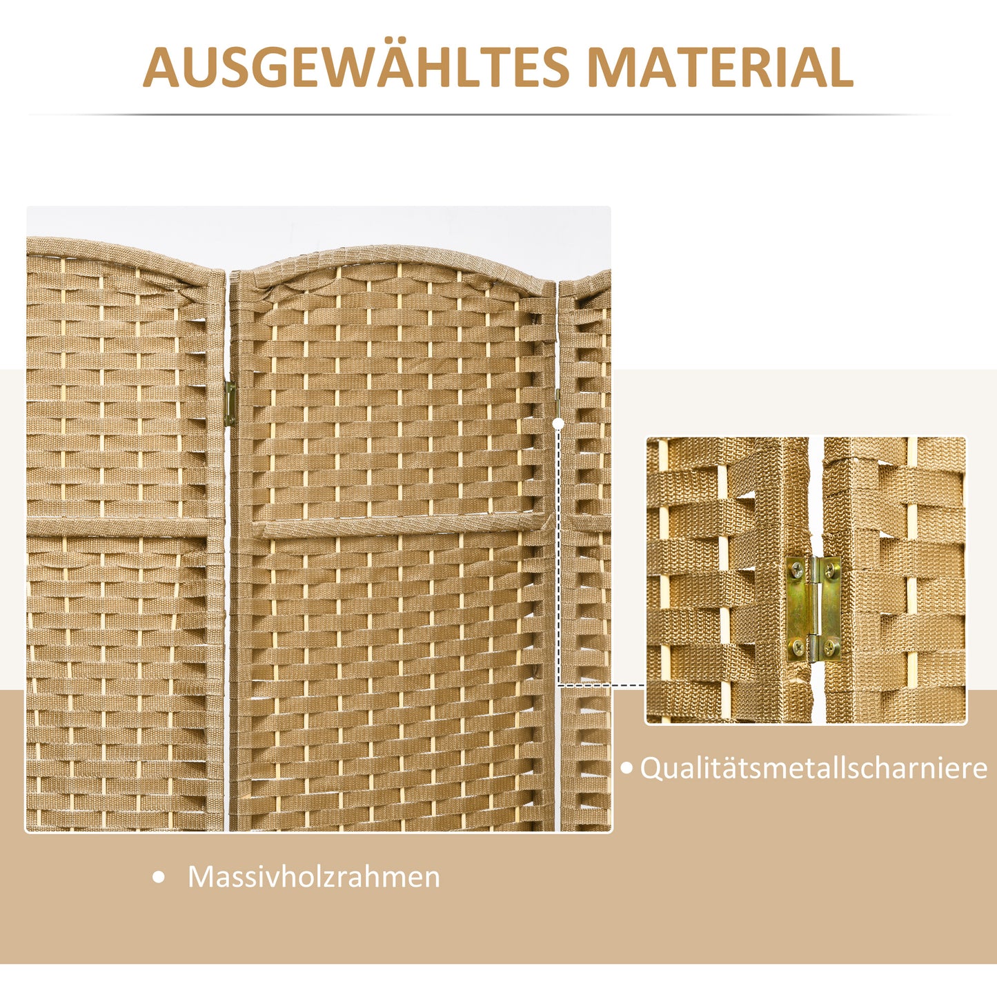 8-Panel Folding Room Divider, Polypropylene, Natural Wood